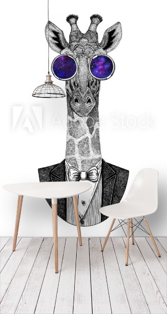 Bild på Camelopard giraffe Hipster animal Hand drawn image for tattoo emblem badge logo patch